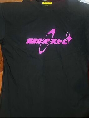 Market Black Short Sleeve Tee with Pink Planet Graphic